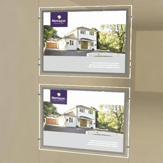 Exhibiciones montadas en la pared bilaterales de la ventana de la luz del LED para los agentes de la propiedad inmobiliaria